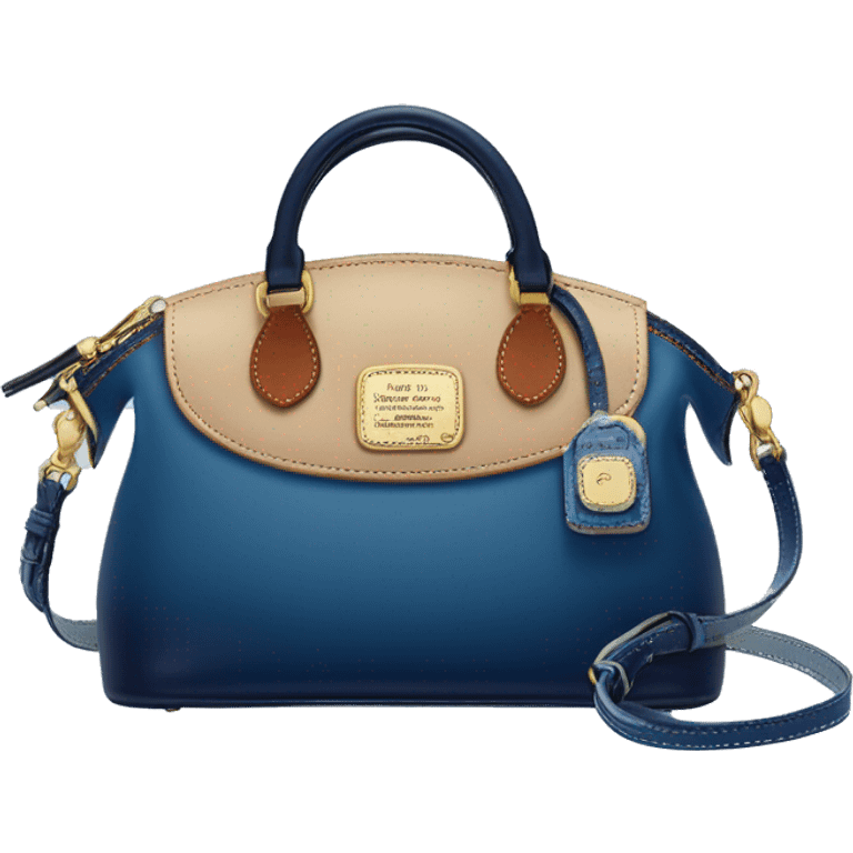 Realistic navy blue and light blue domed Dooney and Bourke satchel hand bag. emoji