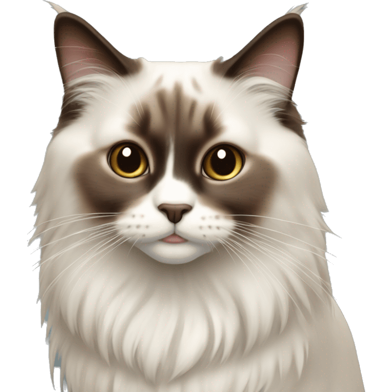 Ragdoll cat - dark brown face, white nose, tail is dark brown and the body is off white  emoji