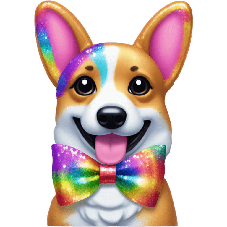 Lisa frank rainbow glitter corgi with ribbon bow on head emoji