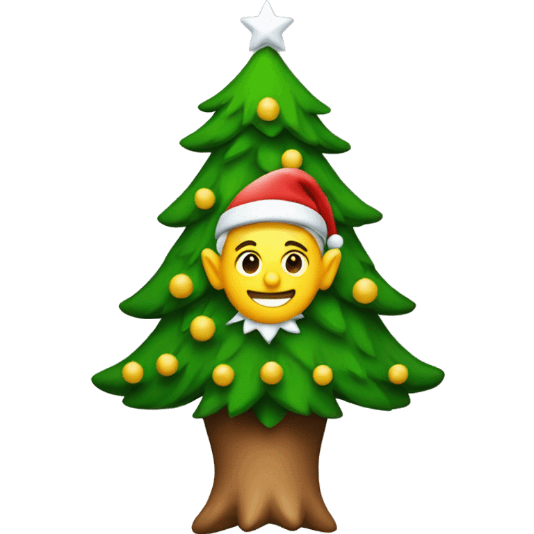 A Christmas tree with an elf on top of it emoji