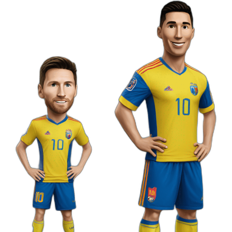 Realistic Messi wearing FC Miami football shirt and realistic Cristiano Ronaldo wearing Al-Nassr football shirt emoji