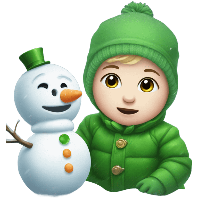 Irish baby with snowman in snowstorm emoji