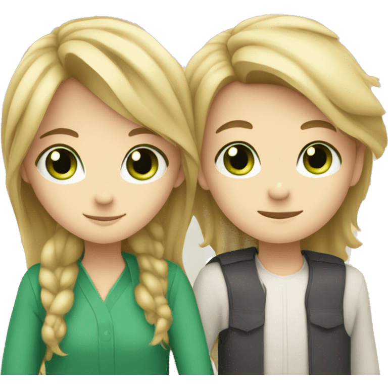 Blue eyes and blonde hair girl with brown hair and green eyes boy hugging  emoji