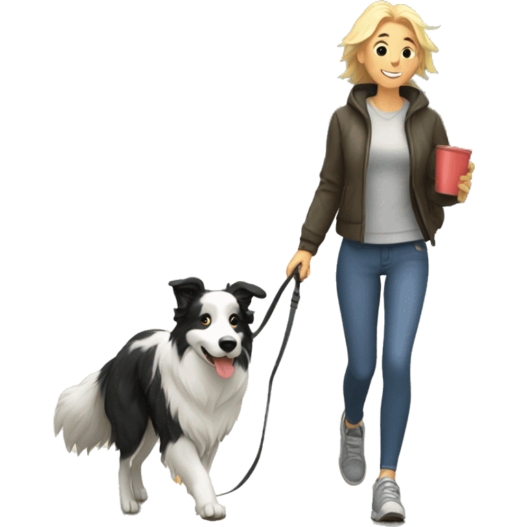 border collie dog walking with his blond owner emoji