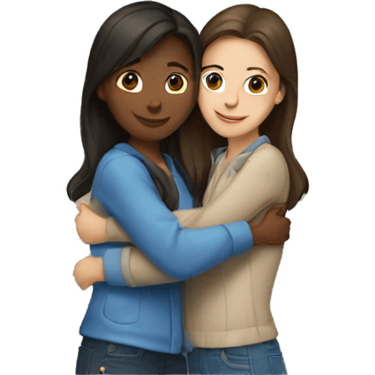 Two brunette girls hugging emoji