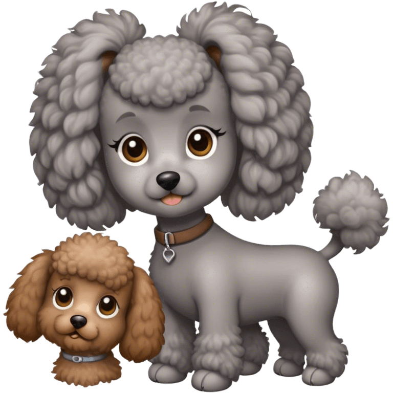 Grey poodle with a brown ponytail girl emoji