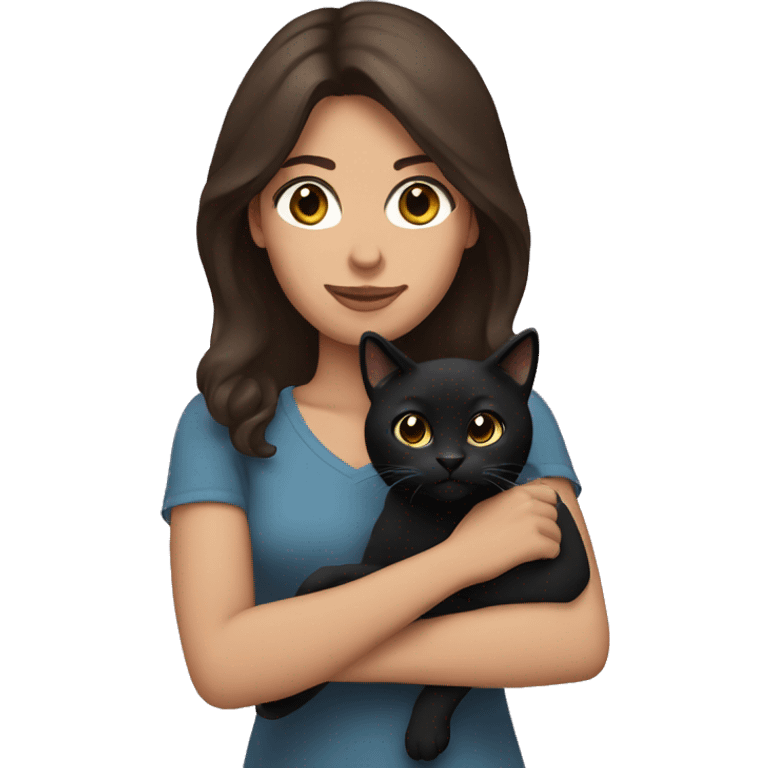 Brunette holding a black cat emoji