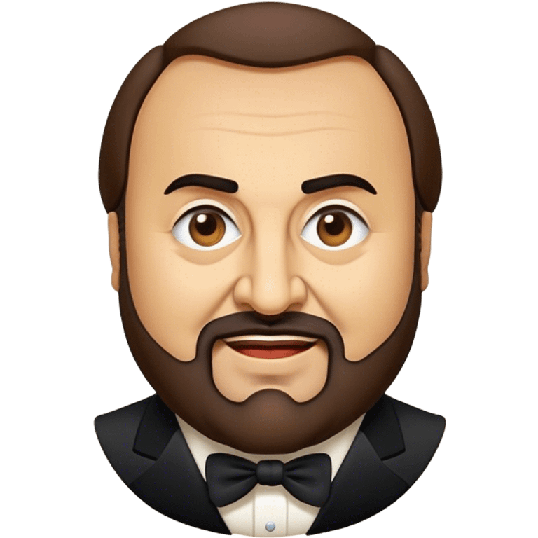 Cinematic Realistic Luciano Pavarotti Portrait Emoji, depicted as a charismatic operatic tenor with expressive eyes and commanding stage presence, rendered with rich elegant textures and warm theatrical lighting that captures his timeless vocal brilliance. emoji