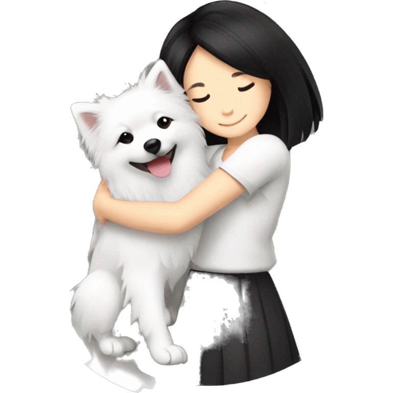 Japanese spitz dog hug black hair girl emoji