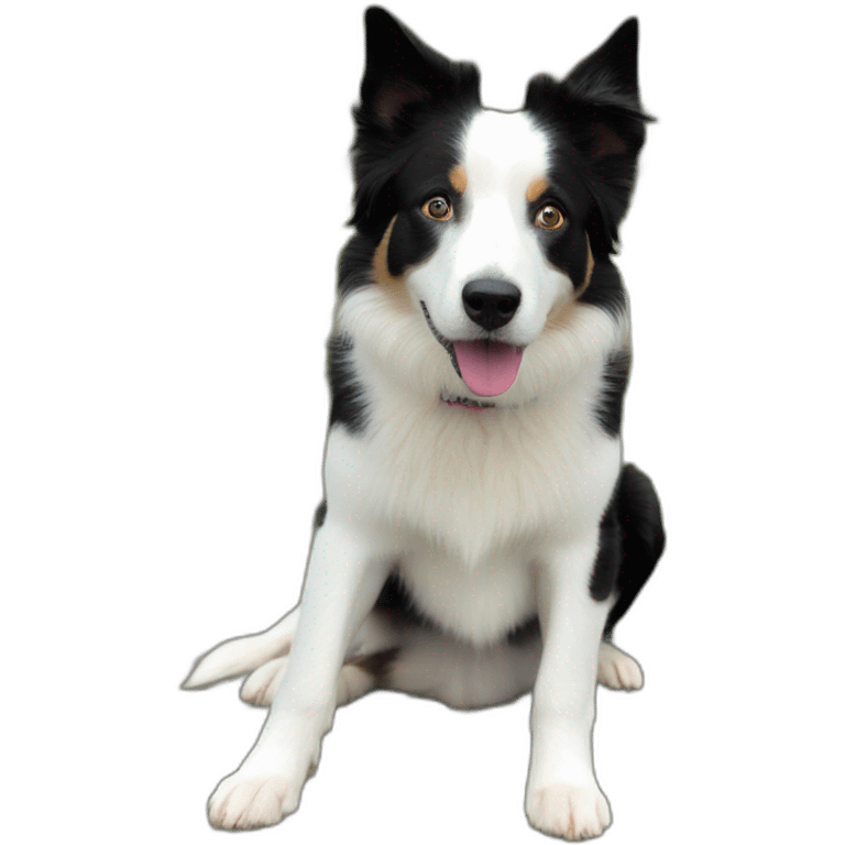 white and black dog with dark brown eyes happy  short hair mixed breed as border collie 2 years old with emoji