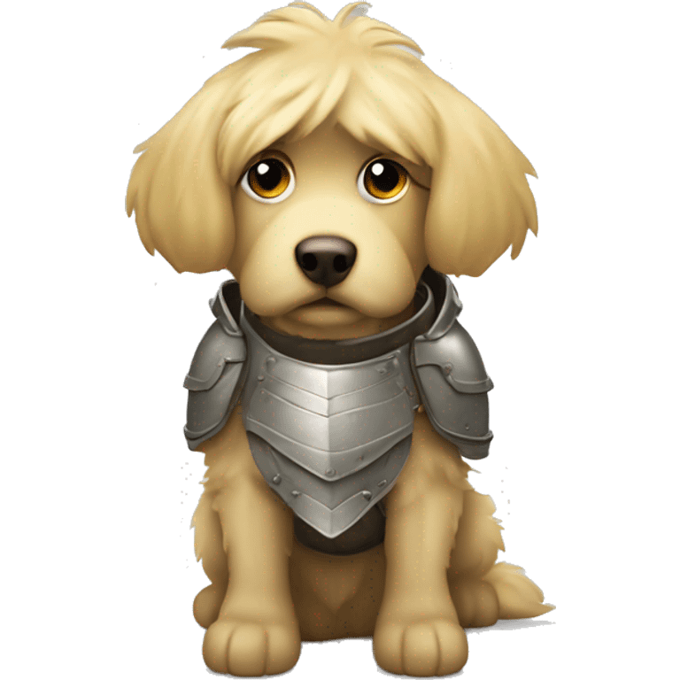 shaggy blonde dog in protective armor emoji