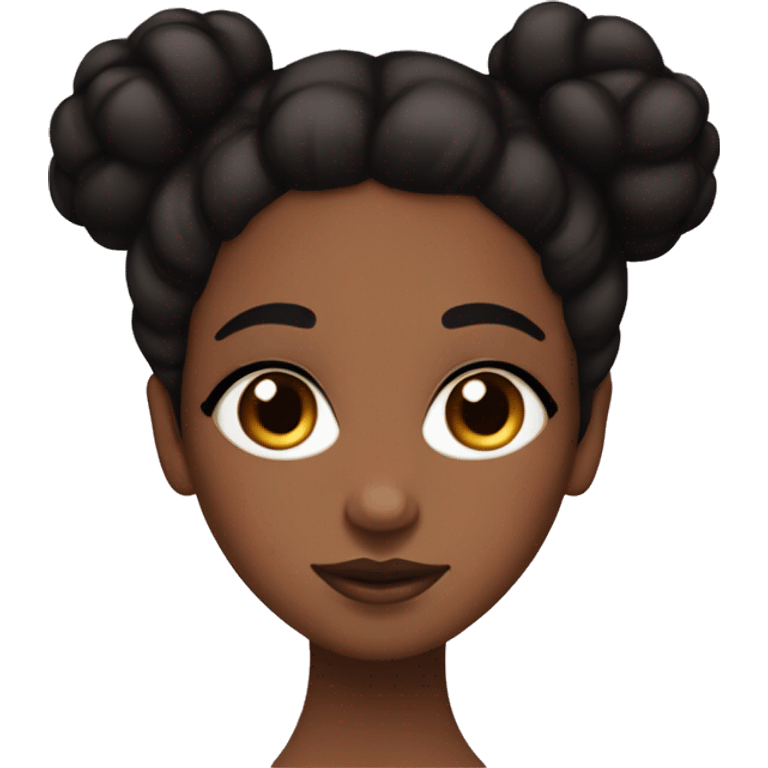 Brown skin girl with eyelashes and two black low buns emoji