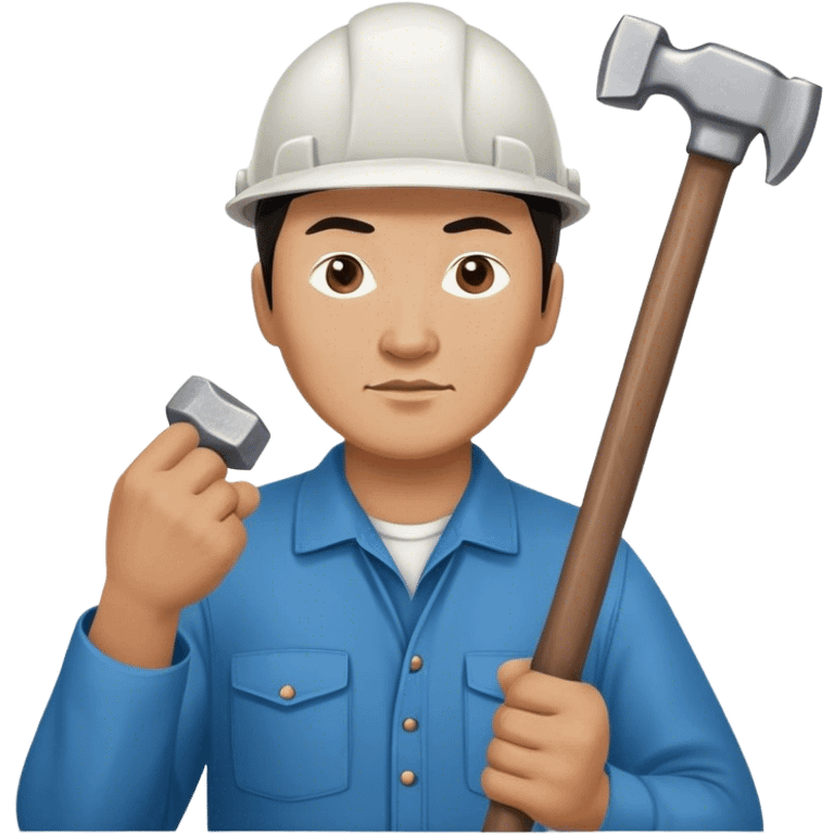 photorealistic kazakh worker middle age with 
hammer emoji