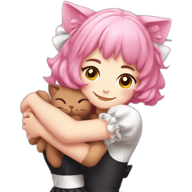 pink haired maid catgirl hugging you emoji