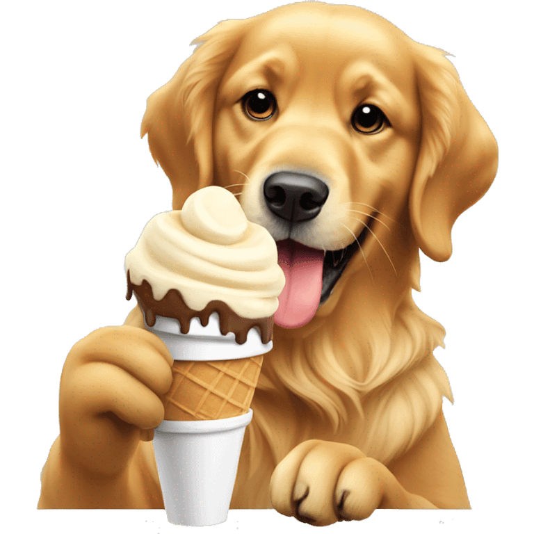 Golden retriever eating ice cream emoji