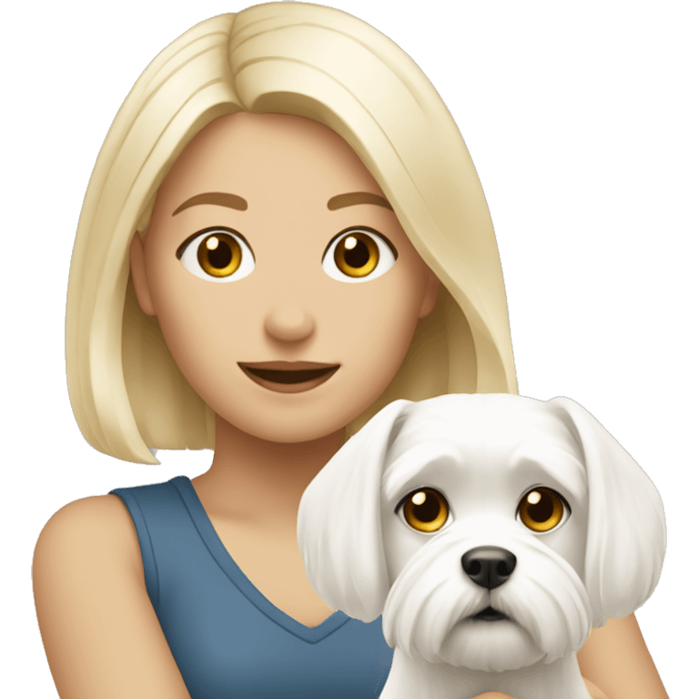 Blonde girl with a Maltese dog  emoji