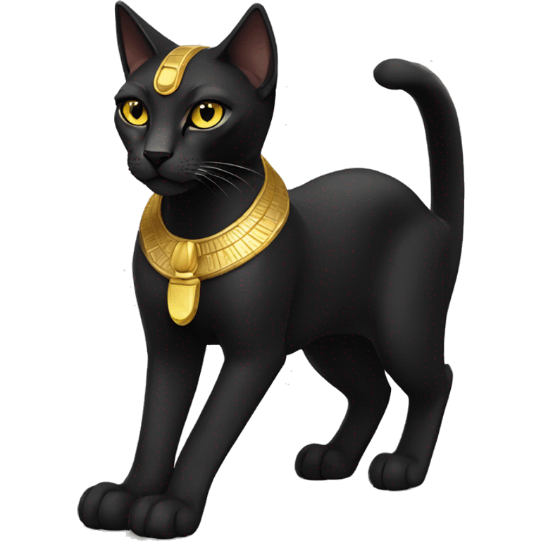 Black Egyptian Cat. Golden Anubis-Rings and yellow markings. Full body emoji