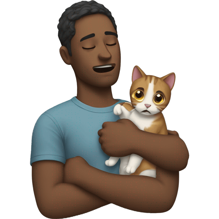 a man crying while holding a cat emoji