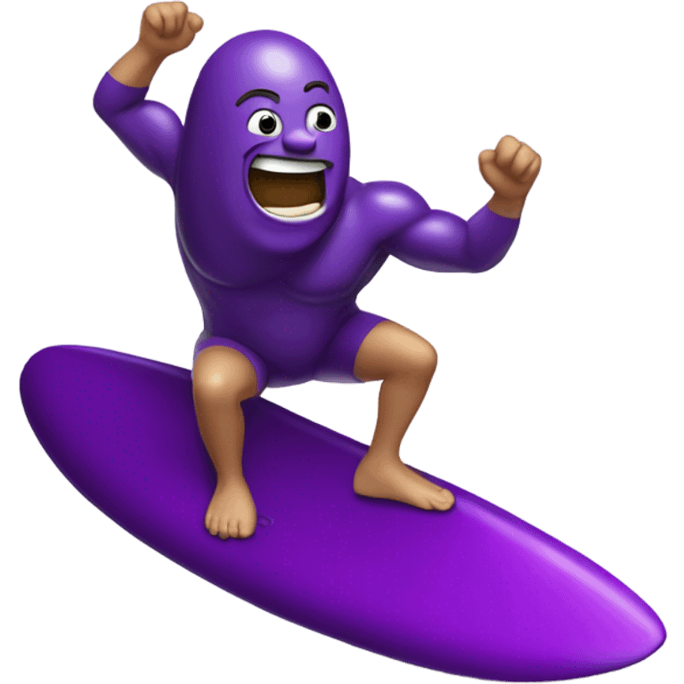 Man surfing on a full eggplant emoji