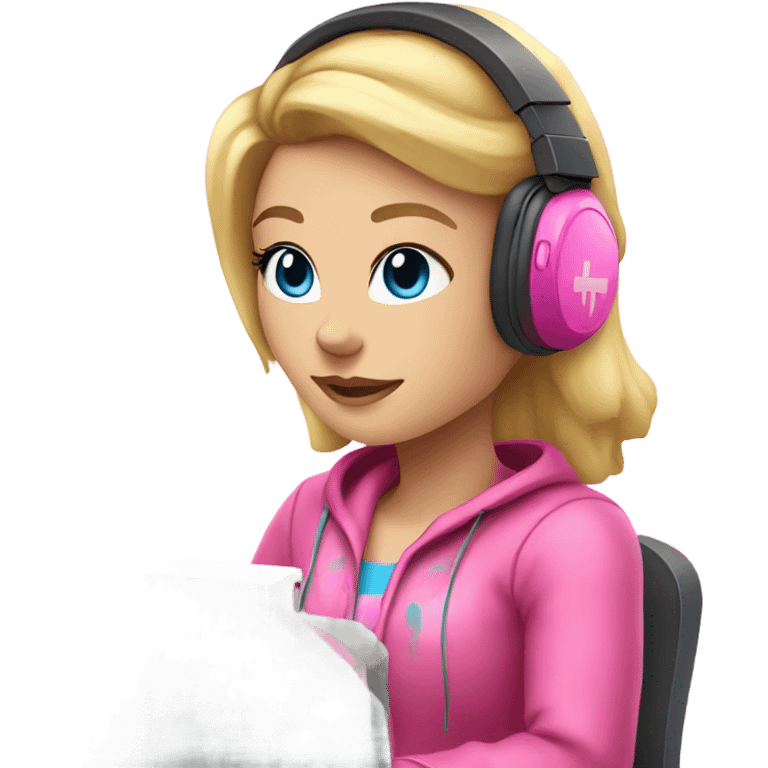 blonde hair blue eyed gamer girl pink  emoji