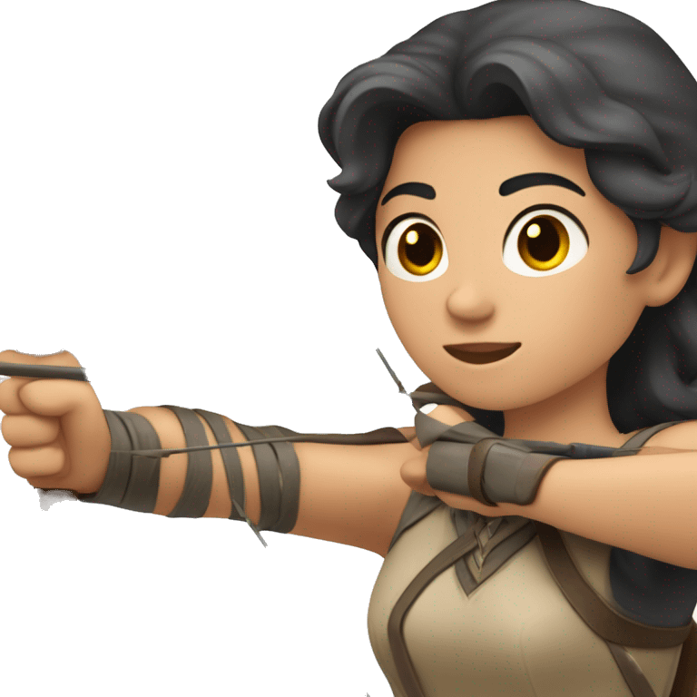 a male archer aiming with a bow in her hand but no arrow, dark hair, bright skin, emoji