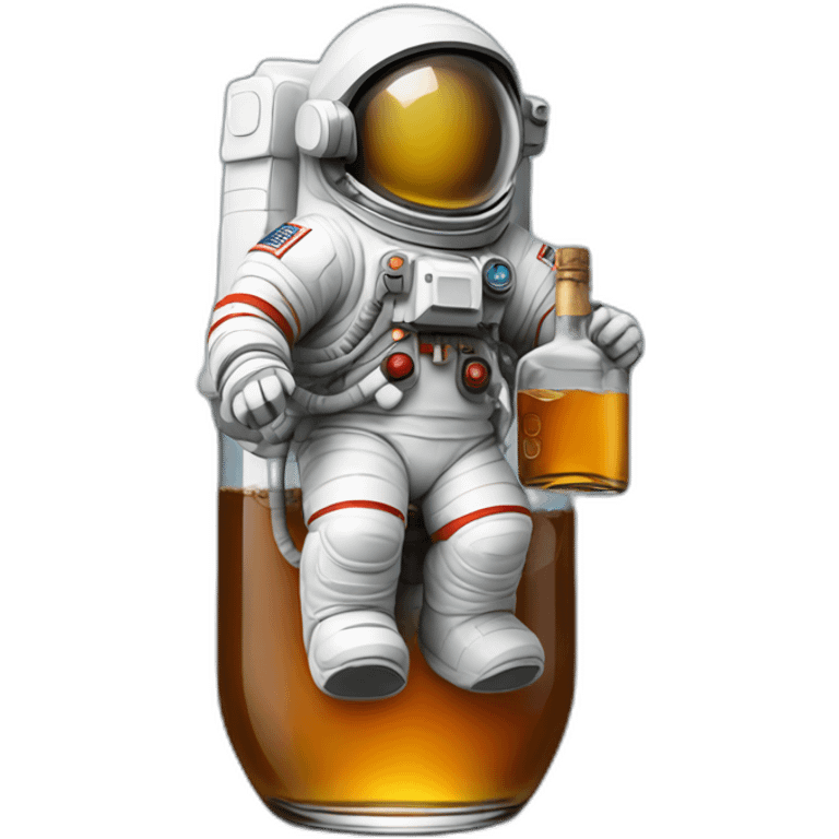 Astronaut with helmet closed floating on a whiskey bottle emoji