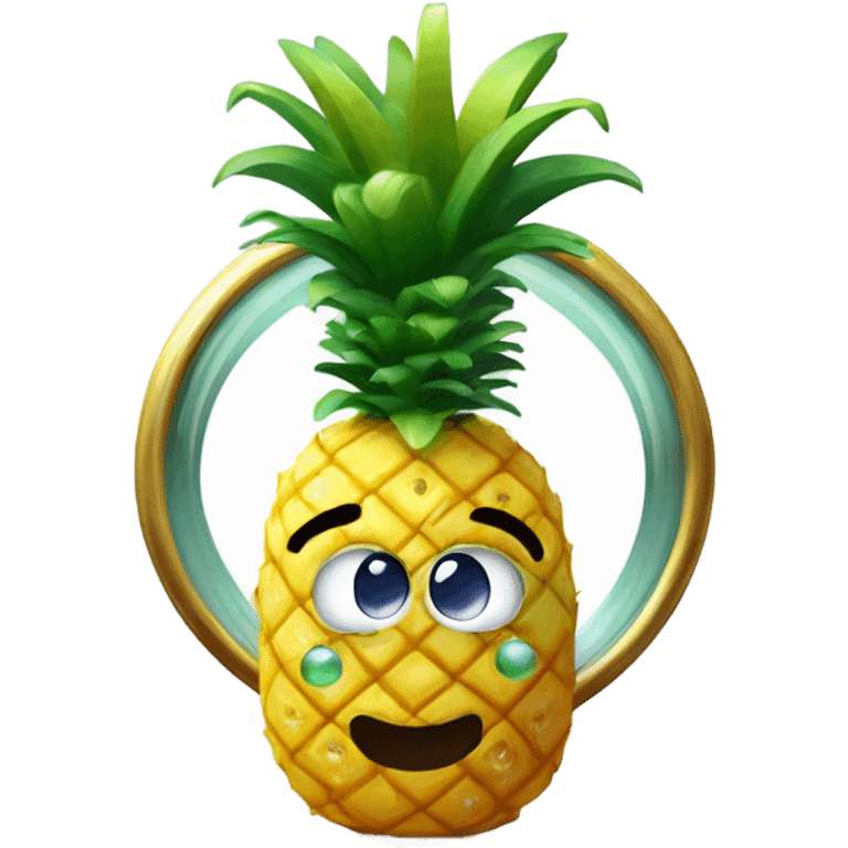 3D elegant pineapple🍍  with big shiny eyes 👀 pineapple holds mirror with its reflection 🪞🍍 emoji