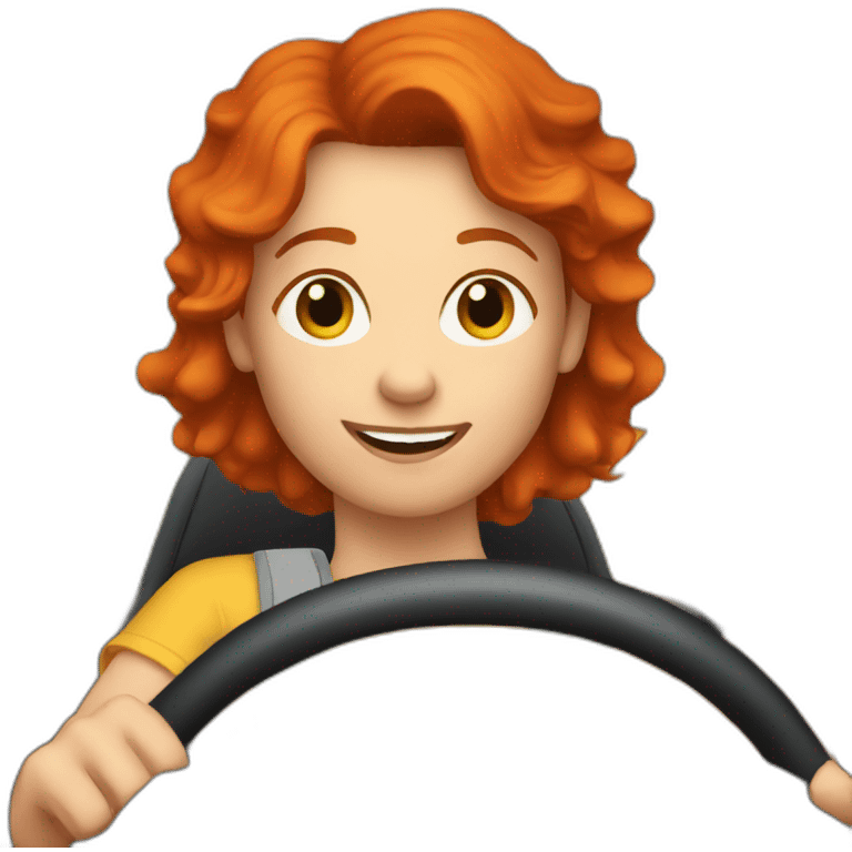 a adult with short red hair driving a car emoji