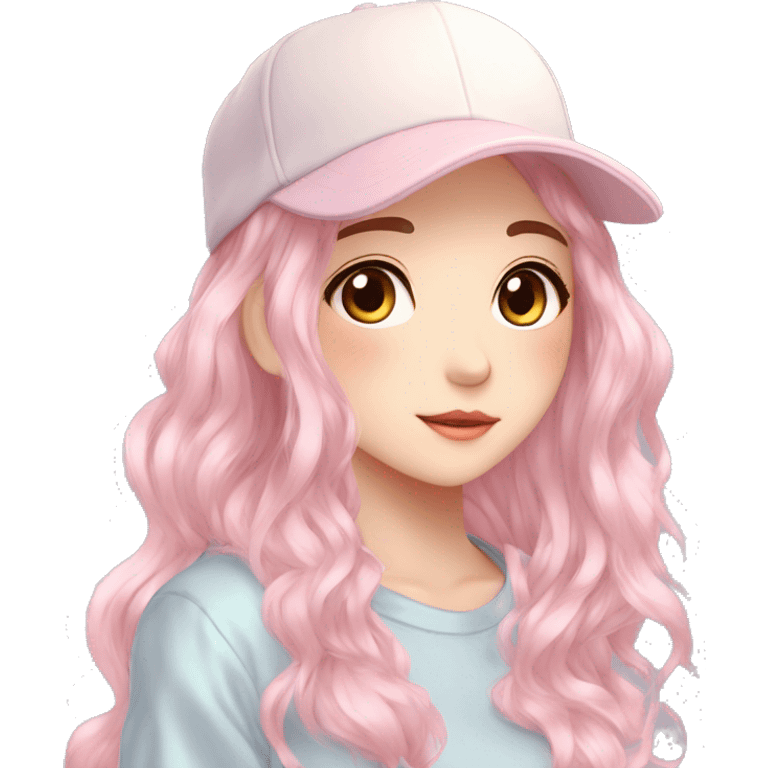 Gorgeous pastel anime girl with blushing face and hair garnitures and pretty hair and a cap aesthetic trending style emoji