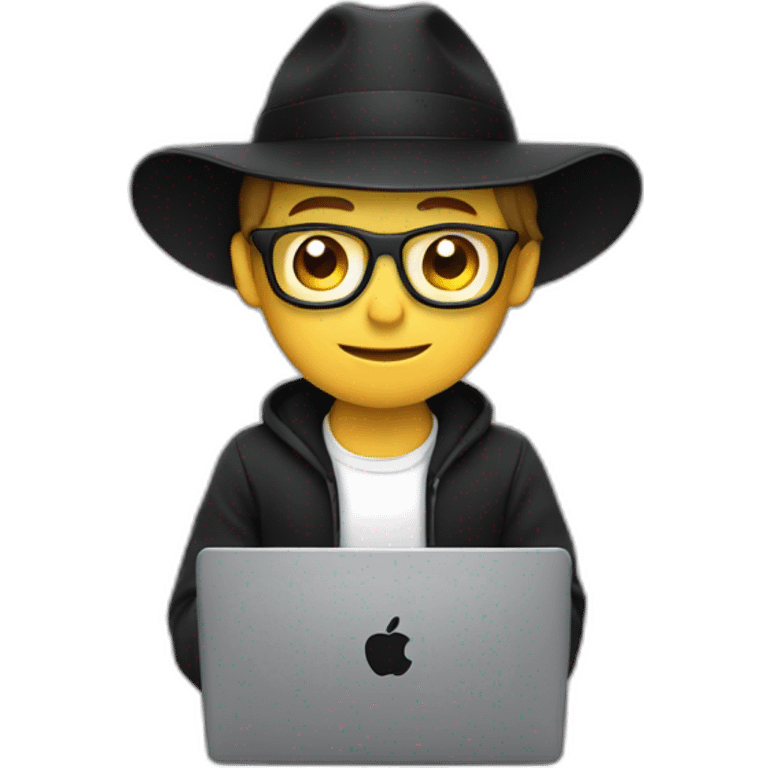 tech white guy with black hat holding a apple laptop in the lap emoji