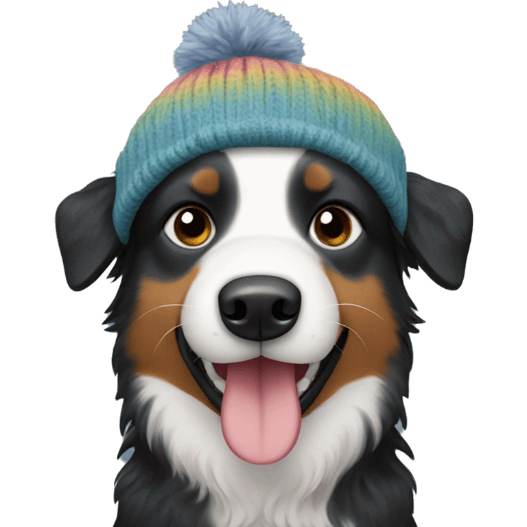 Small black australian shepherd dog wearing a knit cap emoji