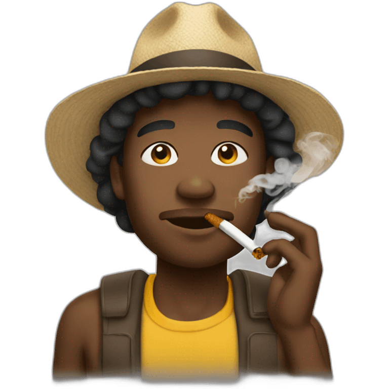 black man smoking outside wearing a hat emoji