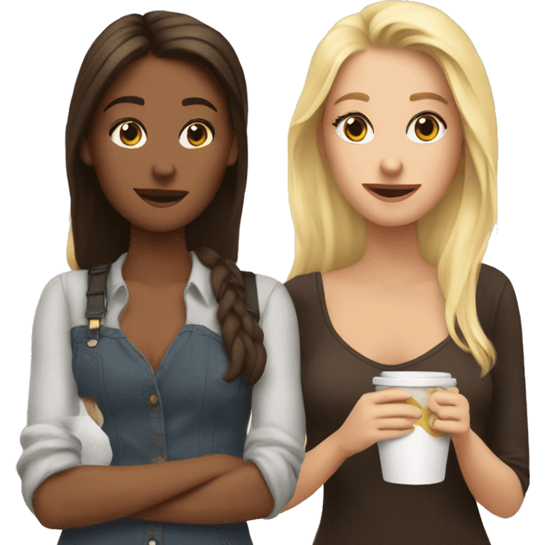 2 friends drinking coffee one blonde and the other brunette emoji