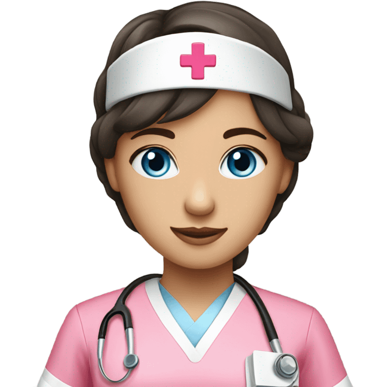 Brunette blue eyed nurse wearing pink  emoji