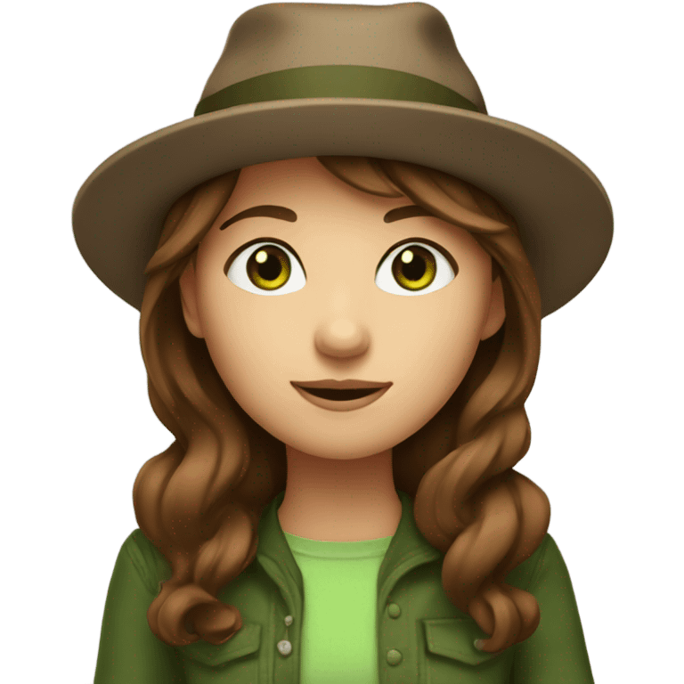 brown-haired girl in hat with green eyes emoji