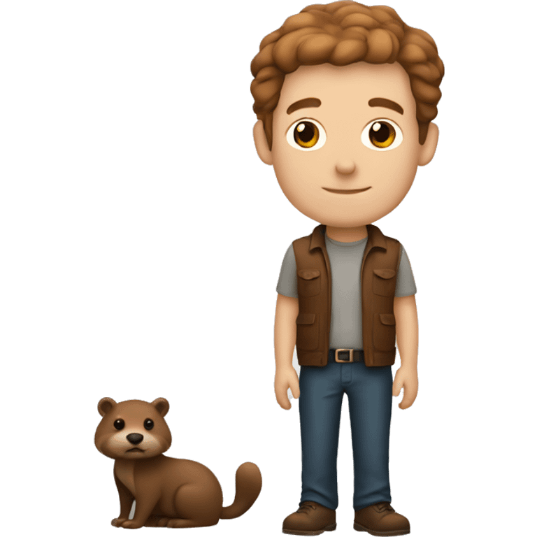 White Man with brown hair and holding beaver emoji