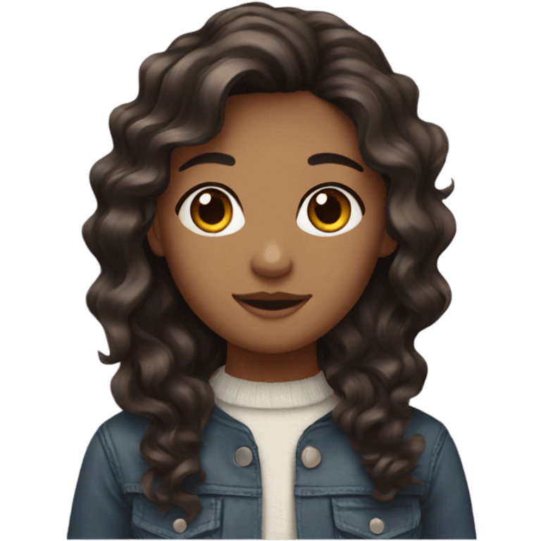 A girl with wavy hair with dark brown hair emoji