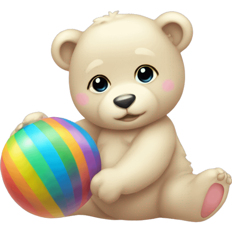 Baby pastel rainbow bear with rainbow ball emoji