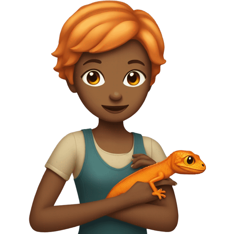 Short hair girl with orange lizard  emoji