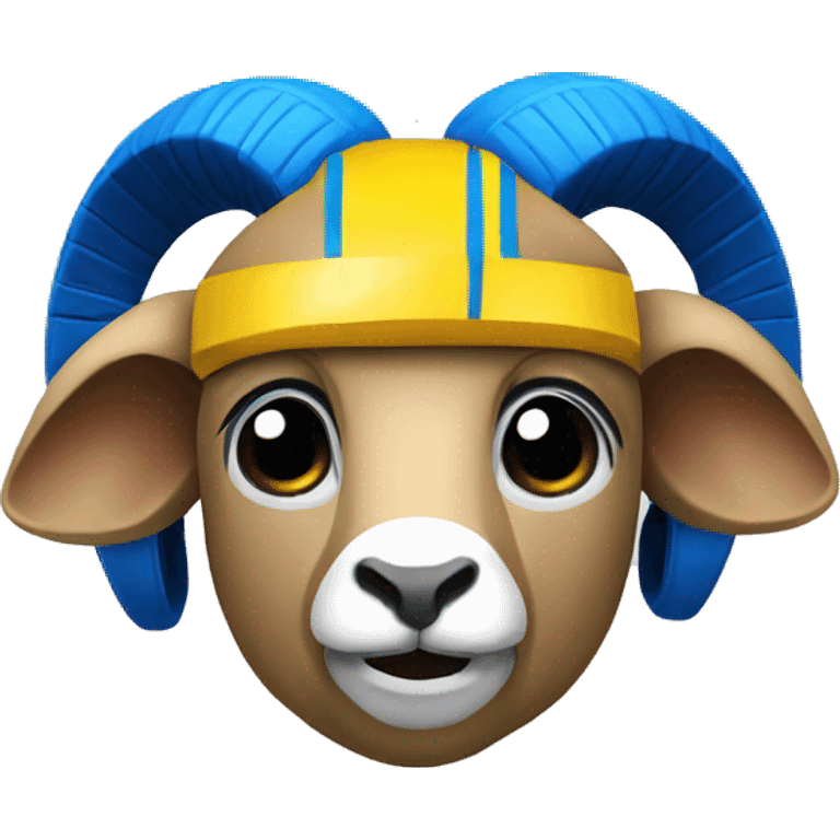 Ram wearing a blue and yellow football helmet  emoji