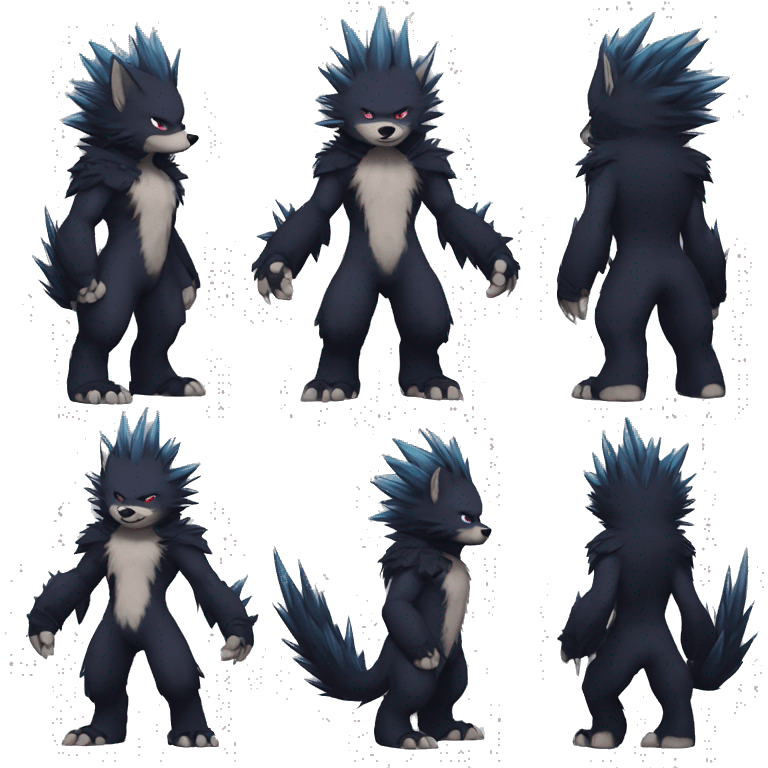 Dark Edgy Cool Shy Grumpy Fluffy Spiky FurSona Fakemon Full Body emoji