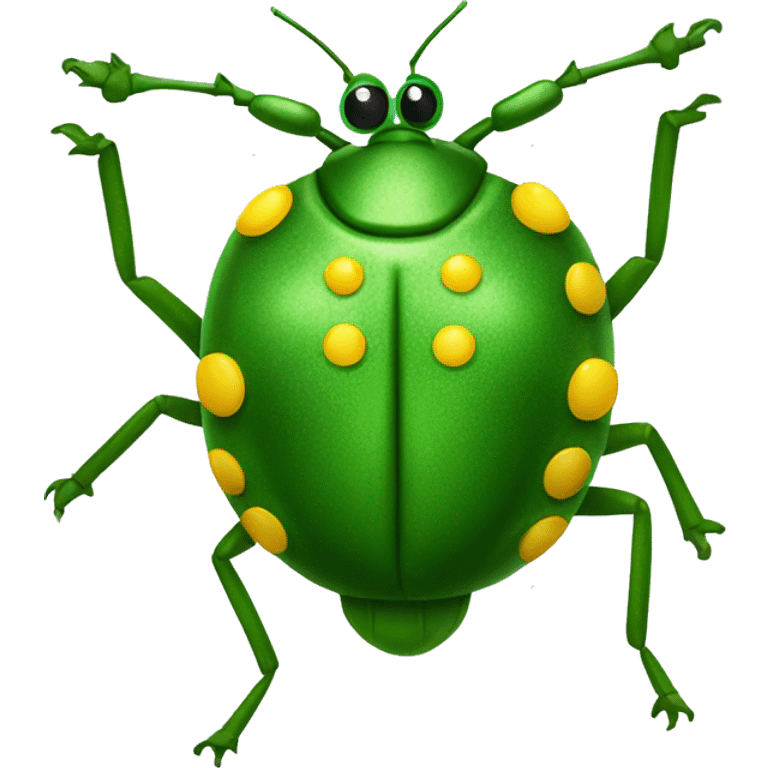 ironical green bug playing with three yellow dots  emoji