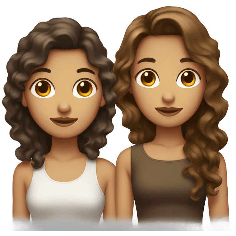 Two girls with straight brown and wavy hair emoji