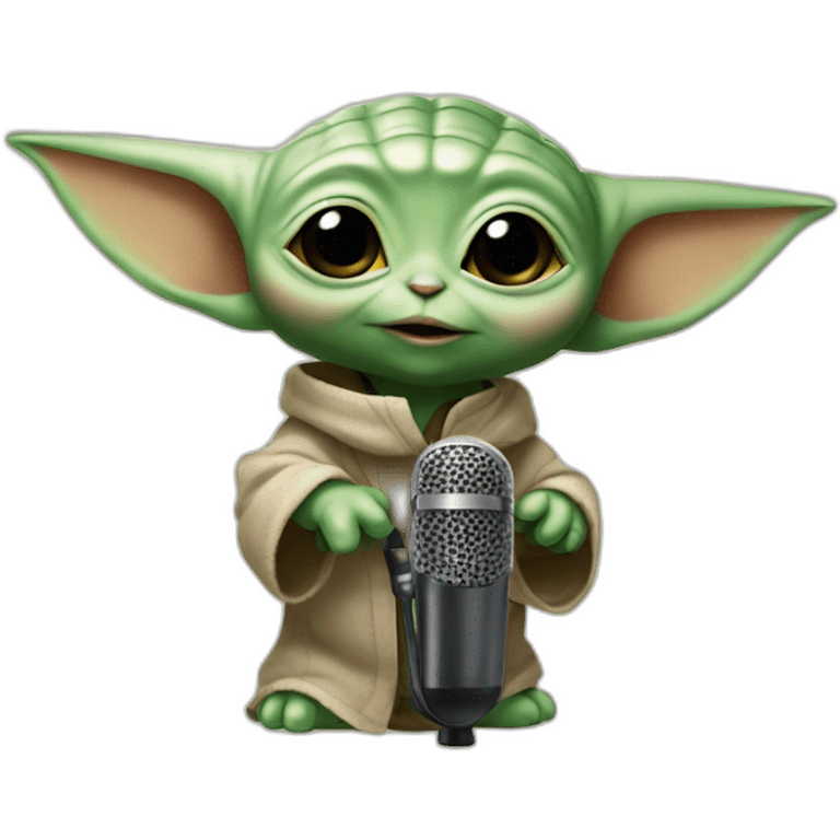 baby yoda with headphone and a microphone emoji