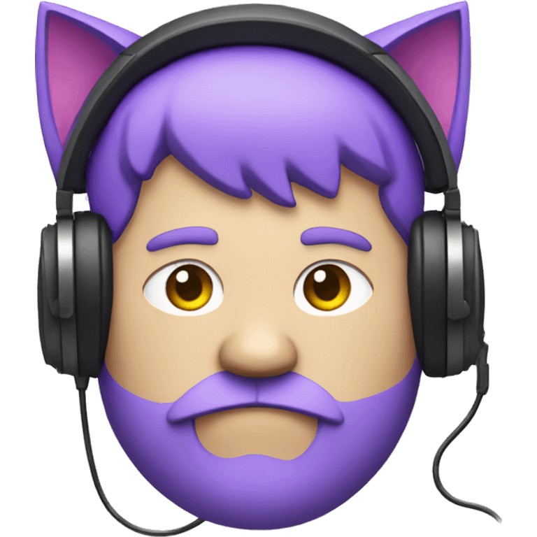 fat white man with purple cat ears, listening to music emoji