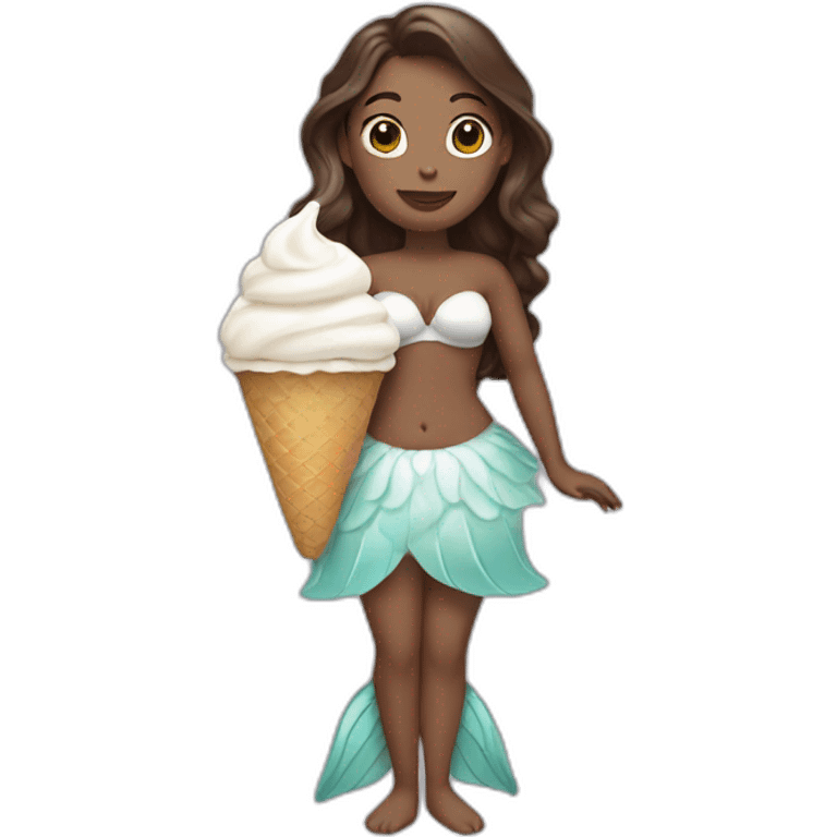 full body white mermaid with brunette hair eating ice cream emoji