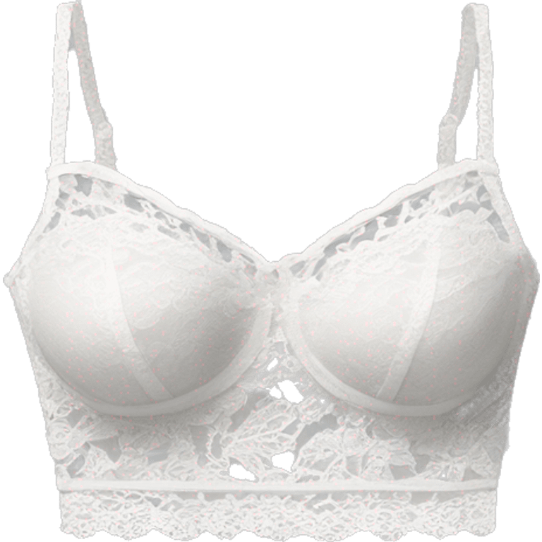 Realistic isolated white crop top lace bra letters. emoji