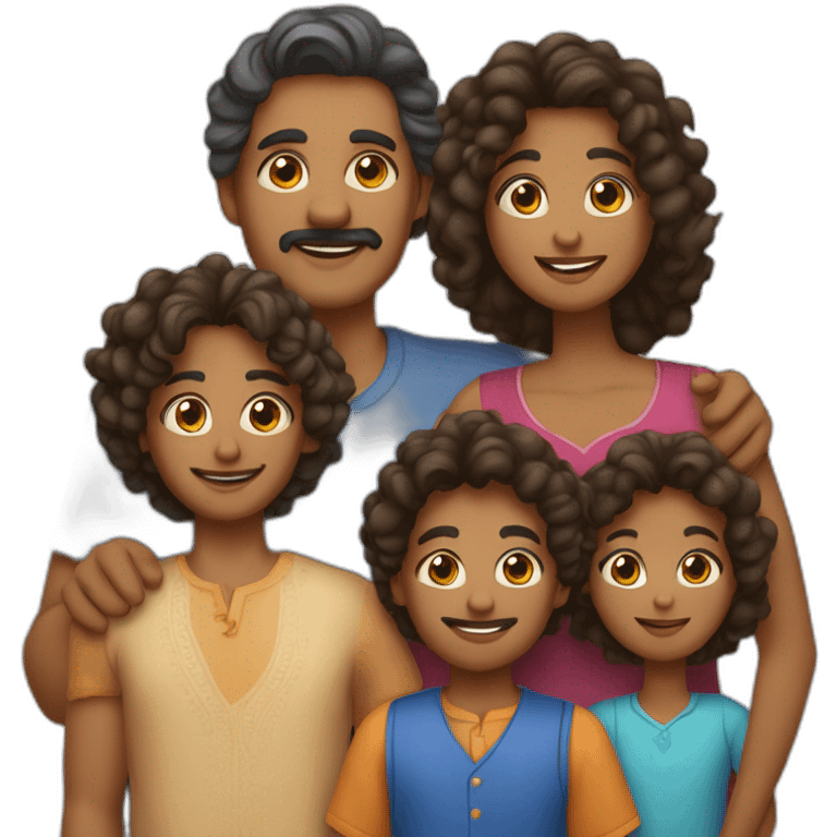 indian family of four with one dad and one son straight hair and one mom and one daughter curly hair emoji