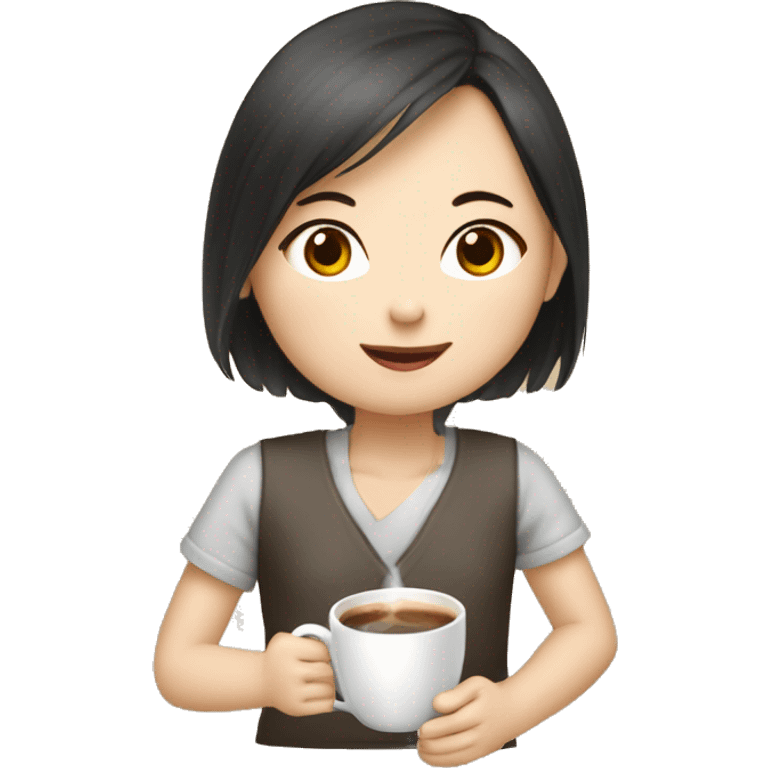 Create an animated emoji: a lovely Chinese little girl pushing a cup of hot coffee in and saying “thank you, my teacher!” The girl is just as high as the cup. emoji