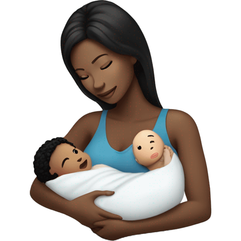 mom holding newborn baby girl with blue eyes white skin black hair and white skin newborn emoji